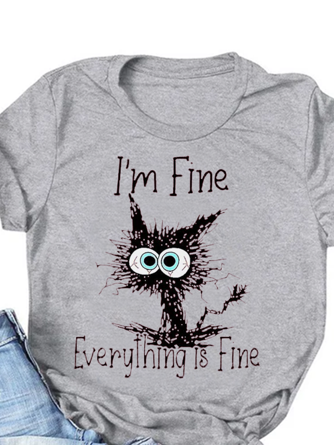 I'm Fine Everthing Is Fine Cat Lover Funny Print Sweatshirt