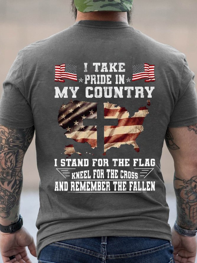 I Take Pride In My Country I Stand For The Flag Kneel For The Cross And Remember The Fallen  Cotton Short Sleeve T-Shirt