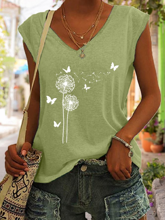 Flower Butterflies Print Women's Knit Tank