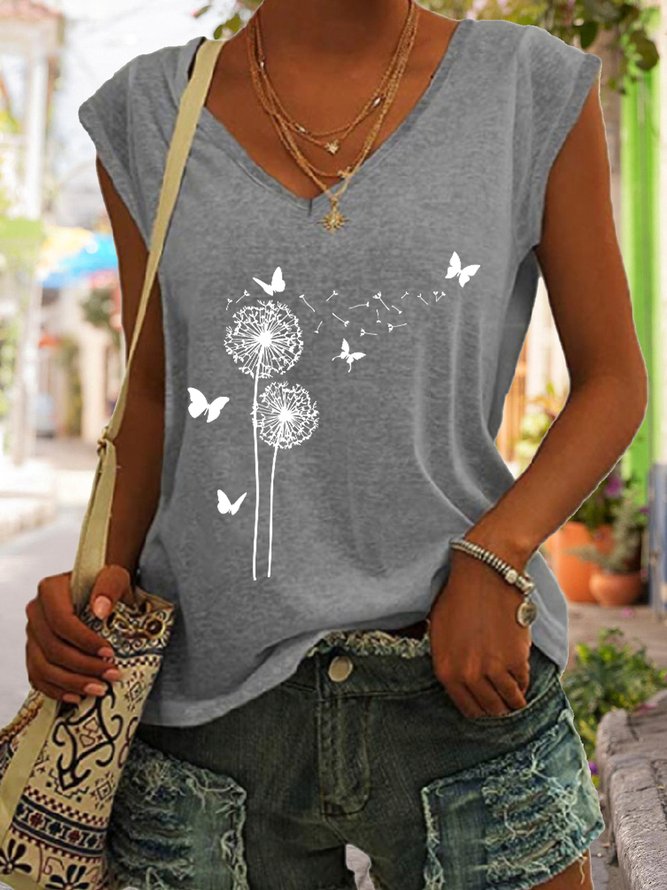 Flower Butterflies Print Women's Knit Tank