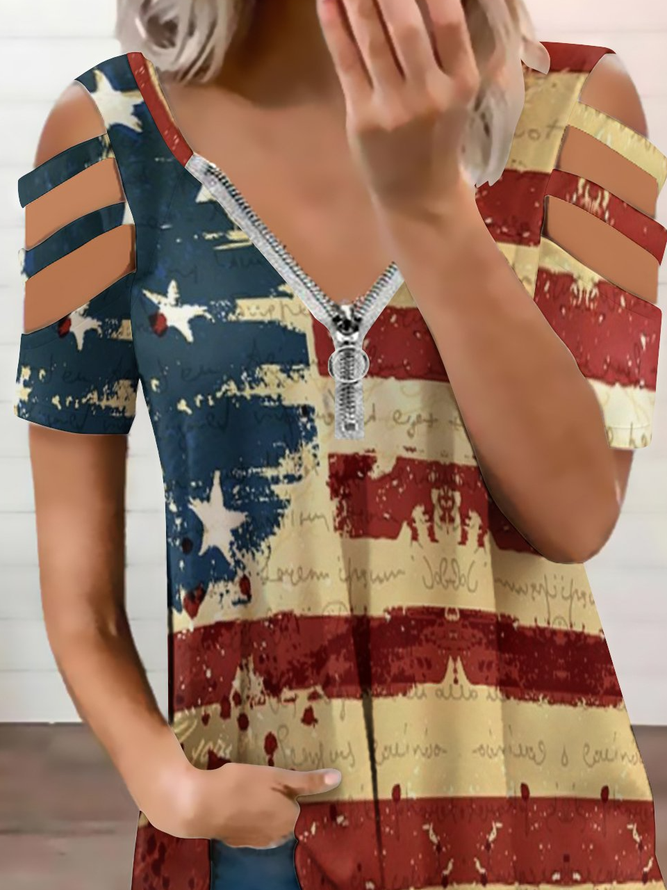 Casual USA Flag Casual Short Sleeve Top