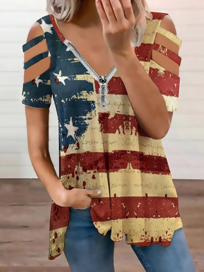 Casual USA Flag Casual Short Sleeve Top
