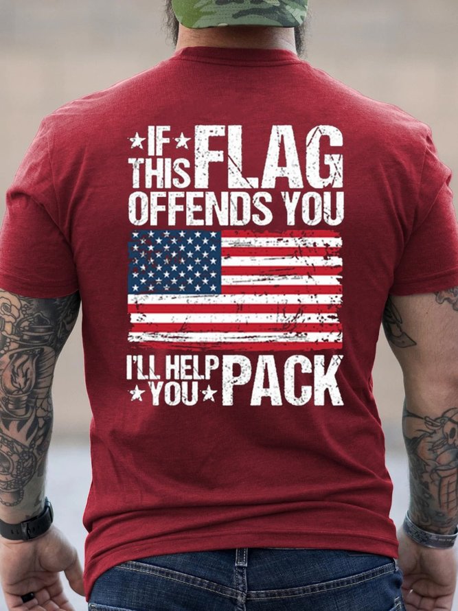Men's If This Flag Offends You I'll Help You Pack Crew Neck Cotton Short Sleeve Short Sleeve T-Shirt