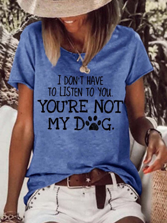 Funny Dog Letter Crew Neck Cotton Blends Short Sleeve T-Shirt