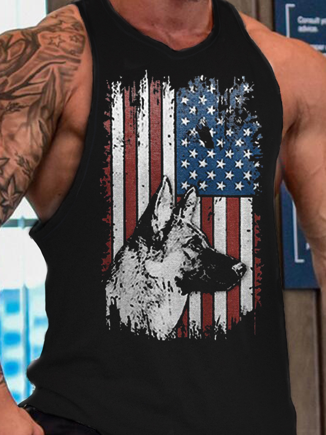 American Flag Dog Print Men's Tank
