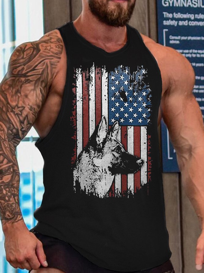 American Flag Dog Print Men's Tank