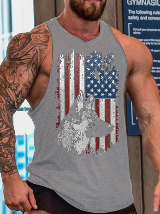 American Flag Dog Print Men's Tank