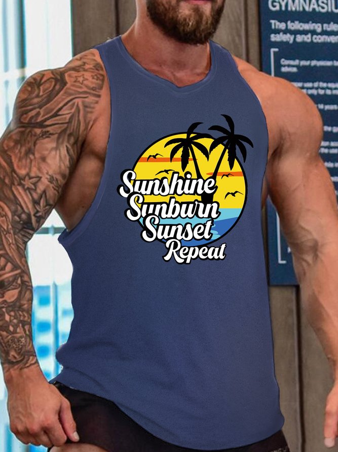 Men's Vacation Funny Print Casual Knit Tank