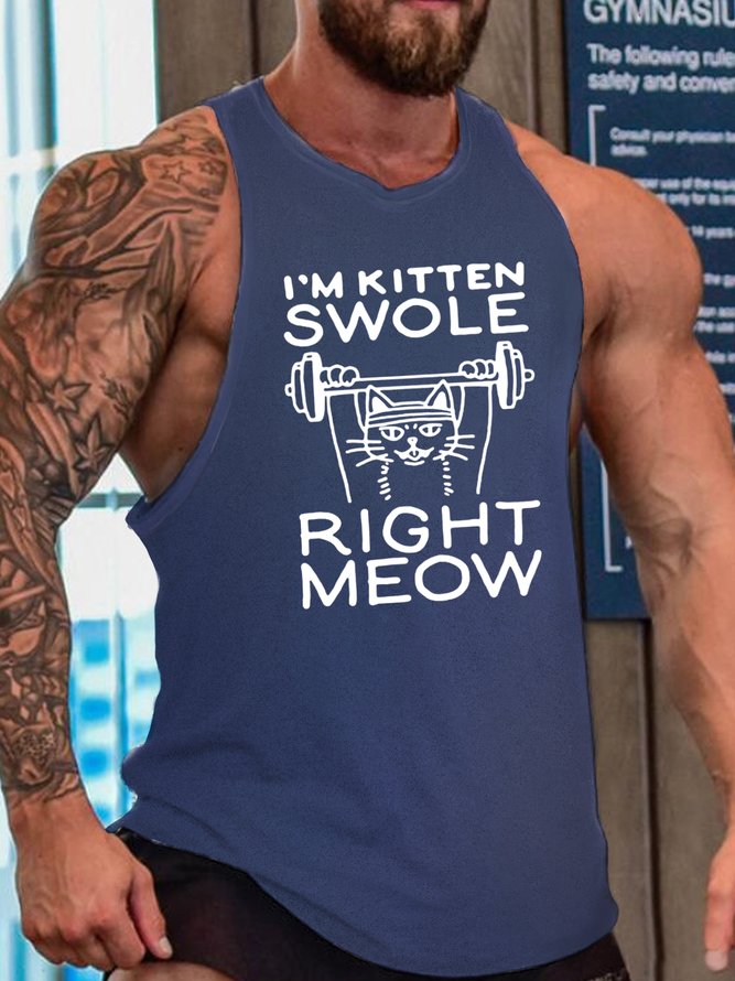 Funny I'm Kitten Swole Right Meow Casual Crew Neck Knit Tank