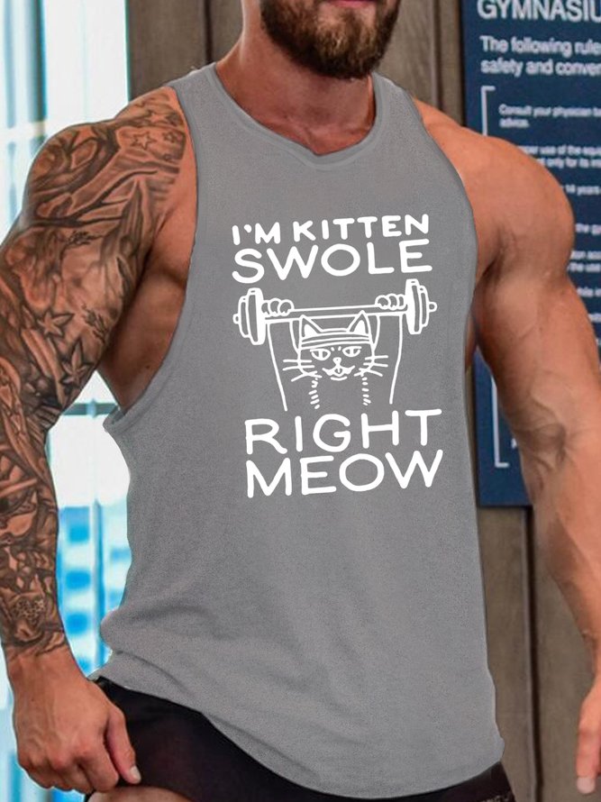 Funny I'm Kitten Swole Right Meow Casual Crew Neck Knit Tank