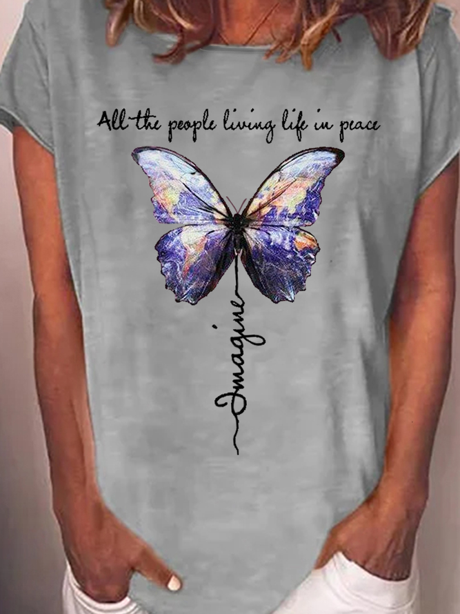 Imagine All The People Living Life In Peace Butterfly Women‘s Short Sleeve T-Shirt