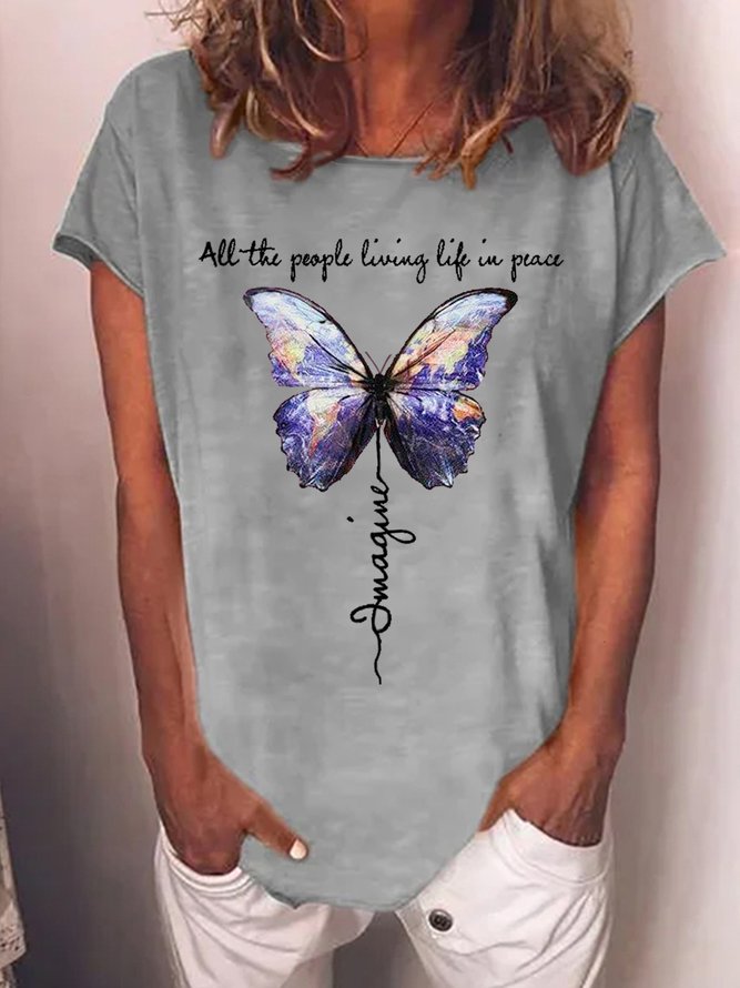 Imagine All The People Living Life In Peace Butterfly Women‘s Short Sleeve T-Shirt
