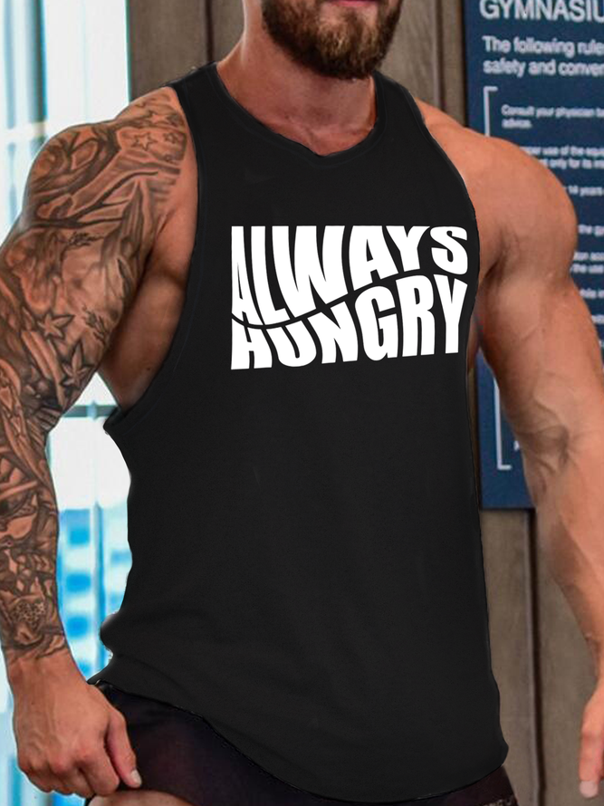 Always Hungry Funny Cotton Blends Letter Sleeveless Knit Tank