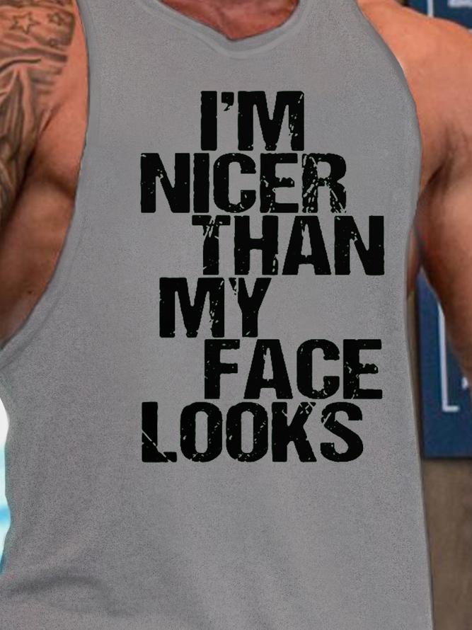 Mens Funny I’m Nicer Than My Face Looks Casual Knit Tank