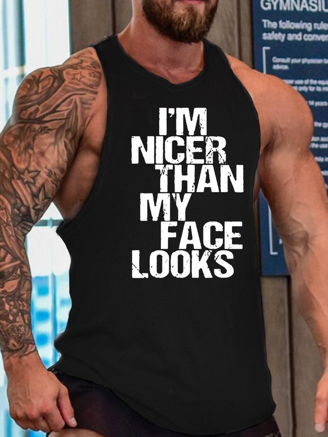 Mens Funny I’m Nicer Than My Face Looks Casual Knit Tank