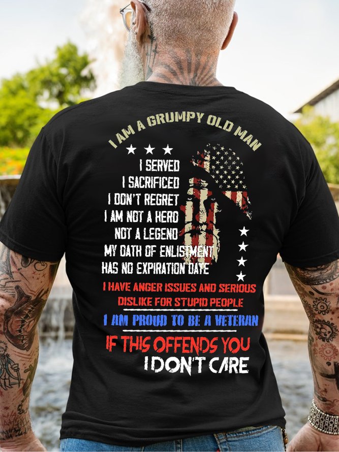 Mens Grumpy Old Man Veteran If This Offends You I Don’t Care Cotton Crew Neck Short Sleeve T-Shirt