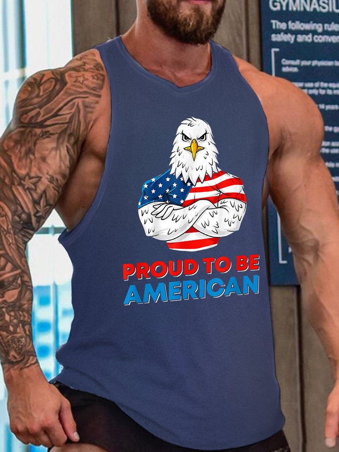 Proud To Be American Funny Bald Eagle Print Crew Neck Tank Top