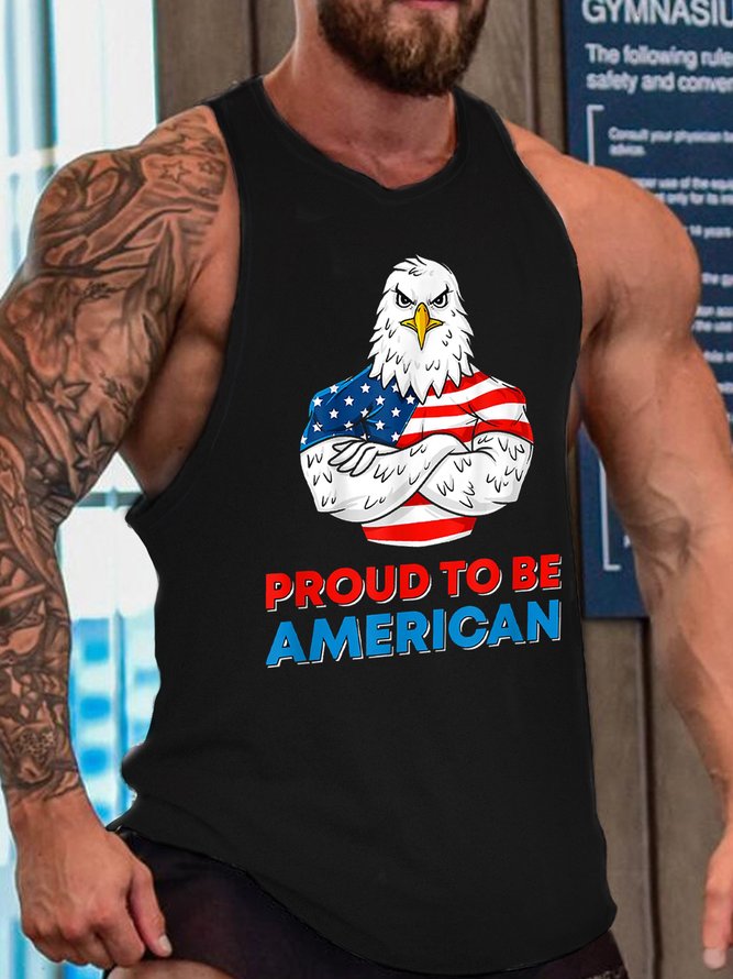Proud To Be American Funny Bald Eagle Print Crew Neck Tank Top