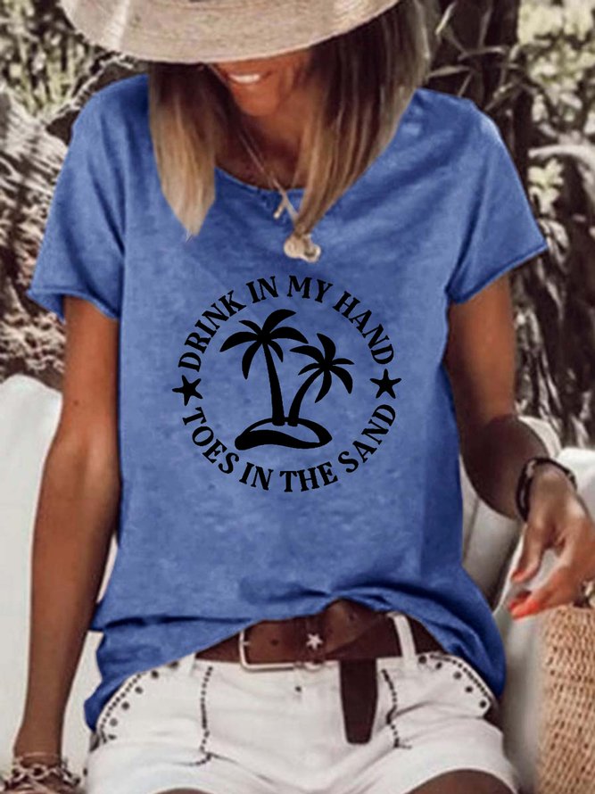 Drink In My Hand Toes In The Sand Basics Casual Short Sleeve T-Shirt