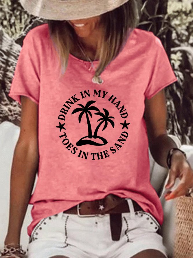 Drink In My Hand Toes In The Sand Basics Casual Short Sleeve T-Shirt