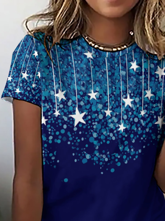 Women's Casual Star Gradient Print Crew Neck T-Shirt