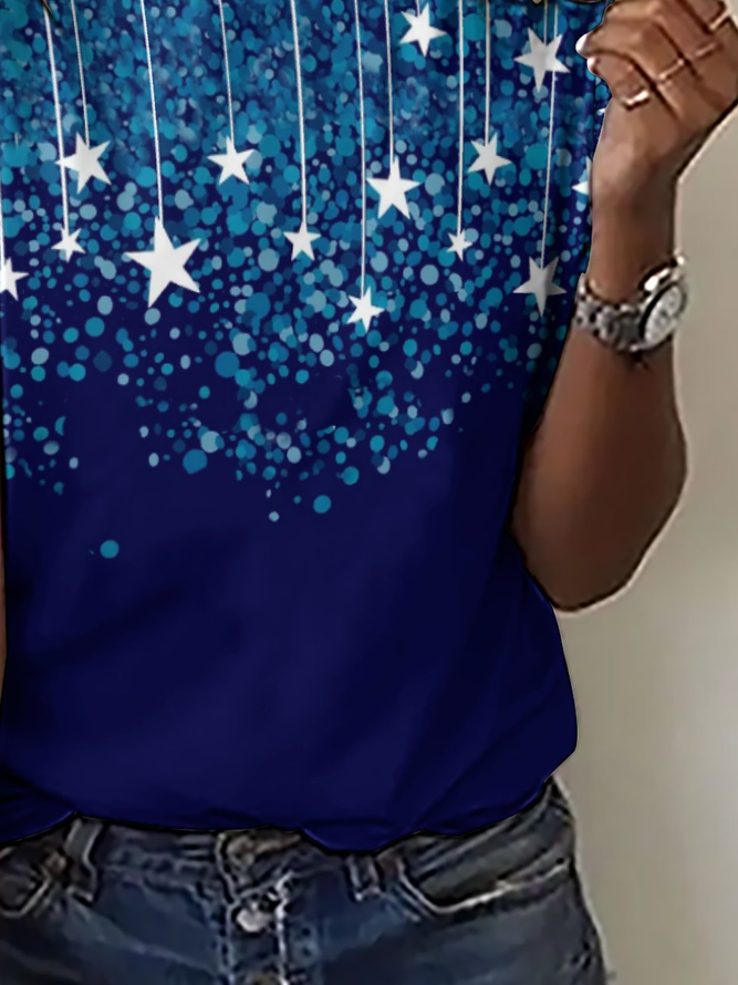 Women's Casual Star Gradient Print Crew Neck T-Shirt