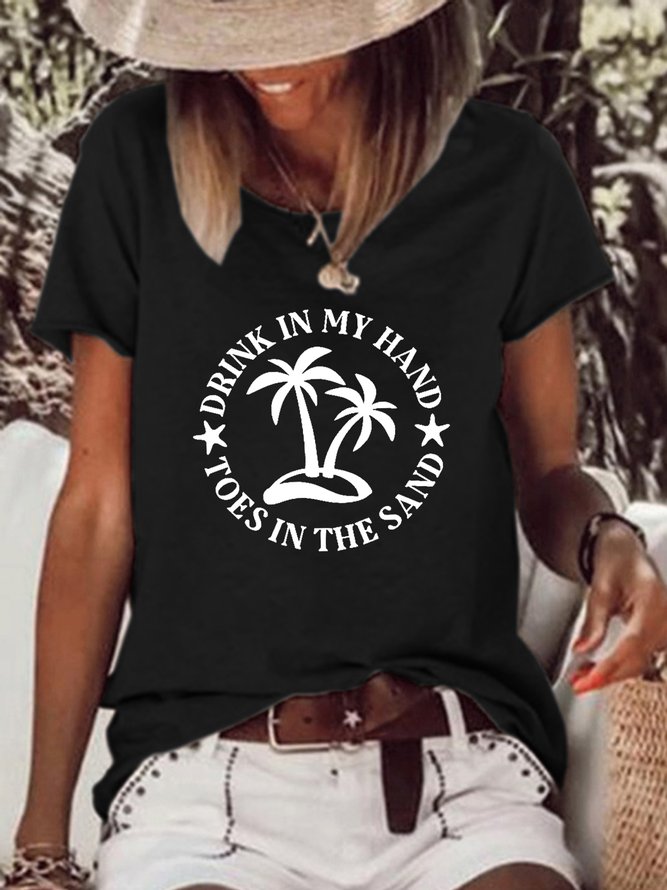 Drink In My Hand Toes In The Sand Basics Casual Short Sleeve T-Shirt