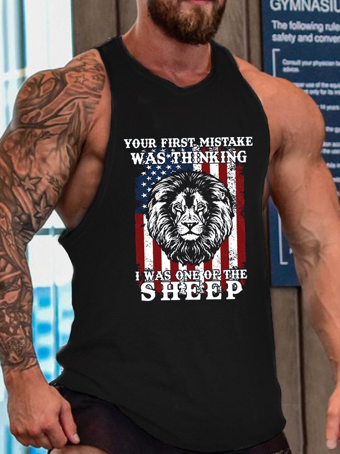 Lion Us Flag Your First Mistake Was Thinking I Was One Of The Sheep Casual Sleeveless Knit Tank