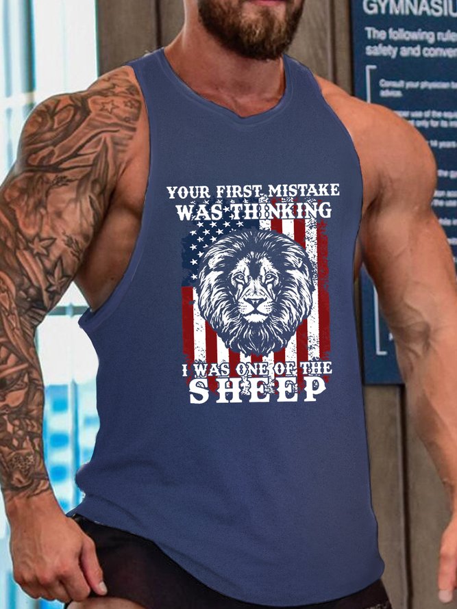 Lion Us Flag Your First Mistake Was Thinking I Was One Of The Sheep Casual Sleeveless Knit Tank