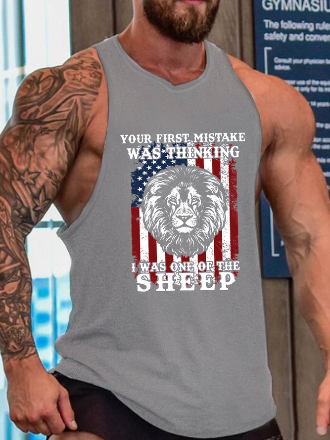 Lion Us Flag Your First Mistake Was Thinking I Was One Of The Sheep Casual Sleeveless Knit Tank