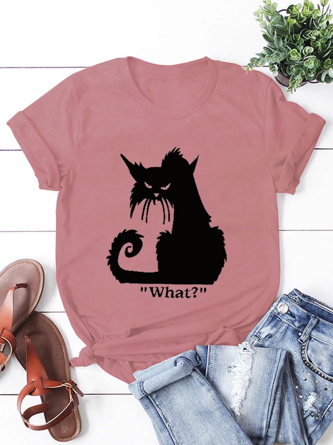 Women's Cat Print Crew Neck Casual Short Sleeve T-Shirt