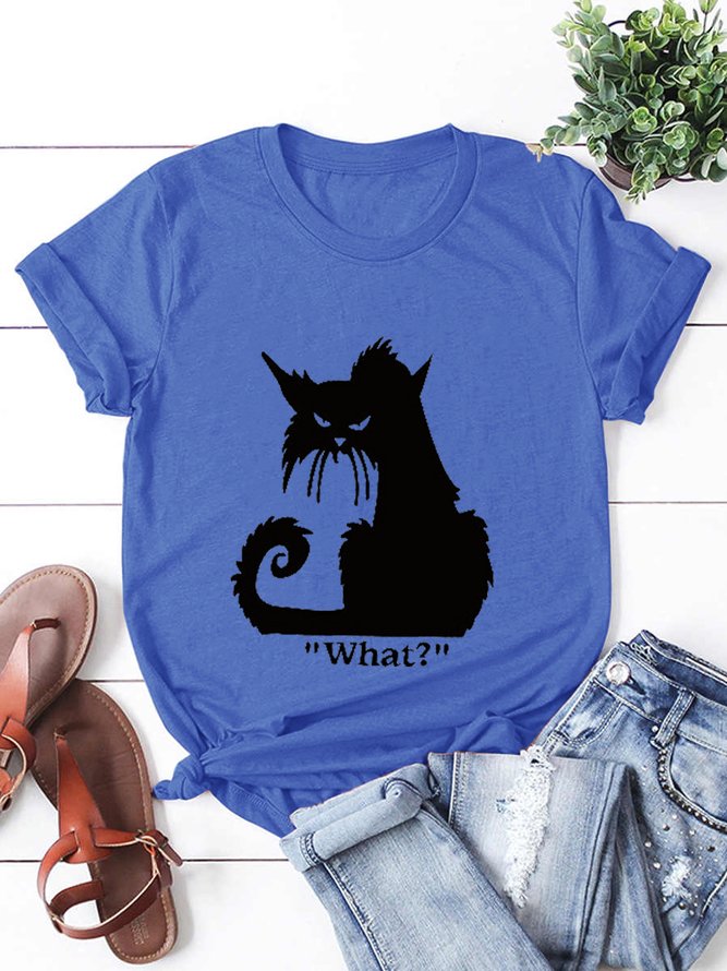 Women's Cat Print Crew Neck Casual Short Sleeve T-Shirt