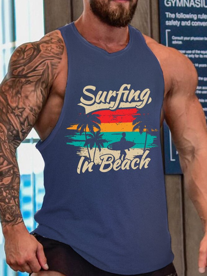 Vintage Casual Surfing In Beach Crew Neck Tank Top