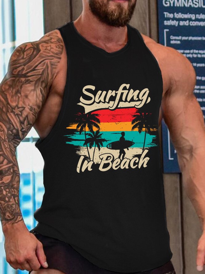 Vintage Casual Surfing In Beach Crew Neck Tank Top