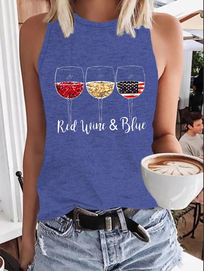 Red Wine Blue Independence Day Patriotic Tank Top