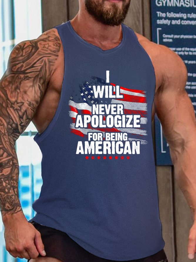 I Will Never Apologize For Being American Crew Neck Casual Tank Top