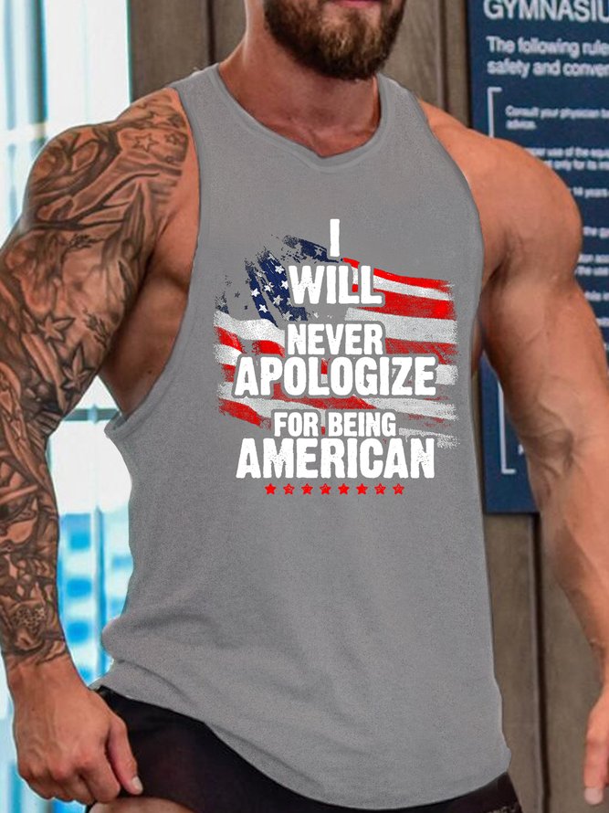I Will Never Apologize For Being American Crew Neck Casual Tank Top