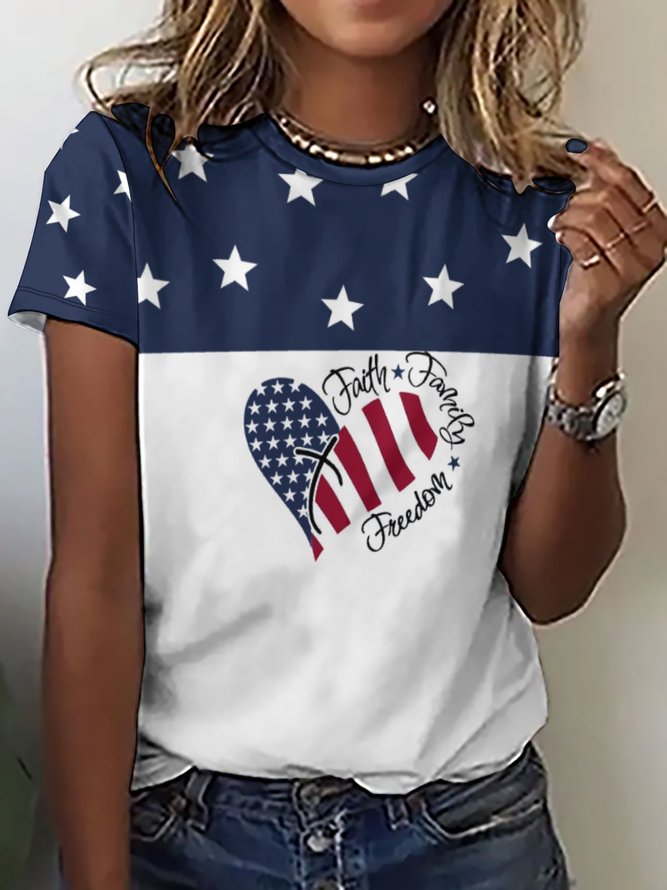 American Flag Star Faith Freedom Loosen T-Shirt