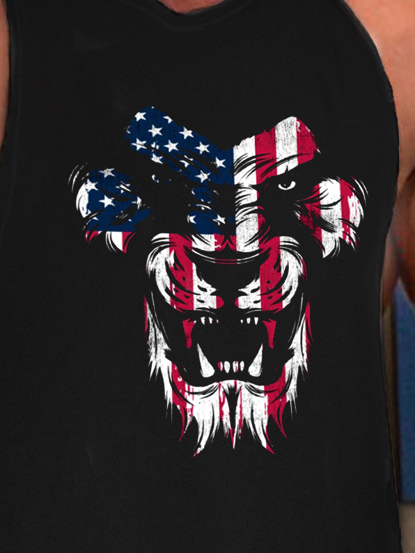 Lion Us Flag Men's Sleeveless Casual Tank Top