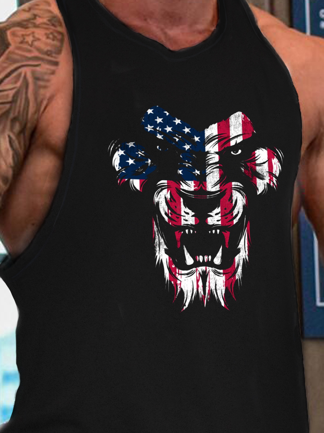 Lion Us Flag Men's Sleeveless Casual Tank Top