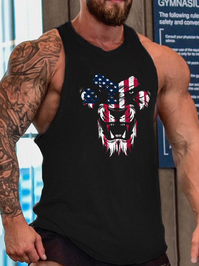 Lion Us Flag Men's Sleeveless Casual Tank Top