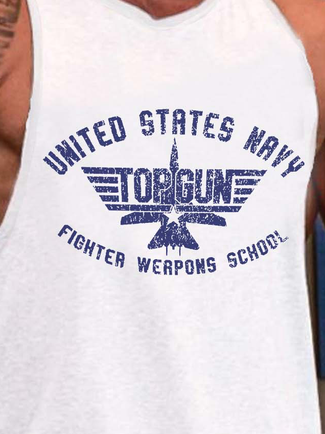 Men gun Text Letters Crew Neck Loose Tank Top