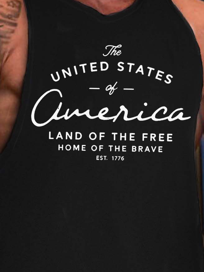 American flag brave men’s Text Letters Casual Tank Top