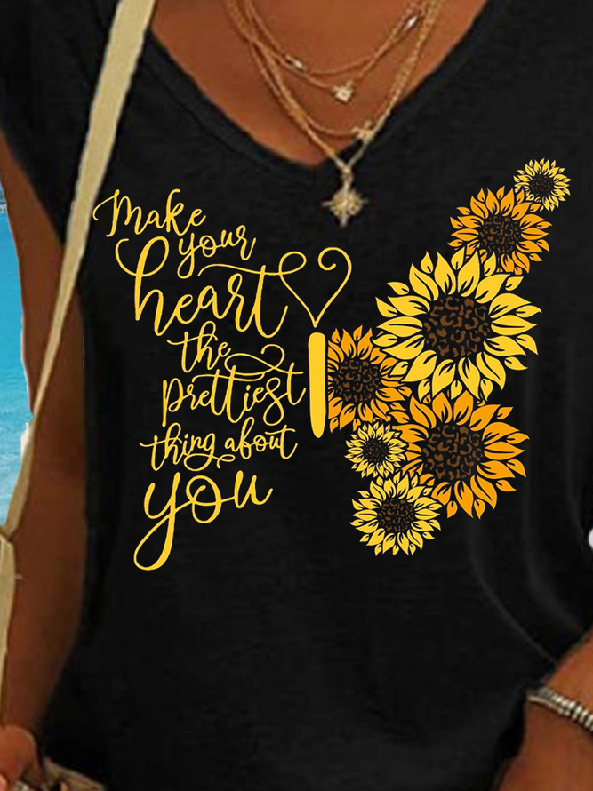 Womens Make You Heart The Prettiest Thing About You Butterfly Flower Print