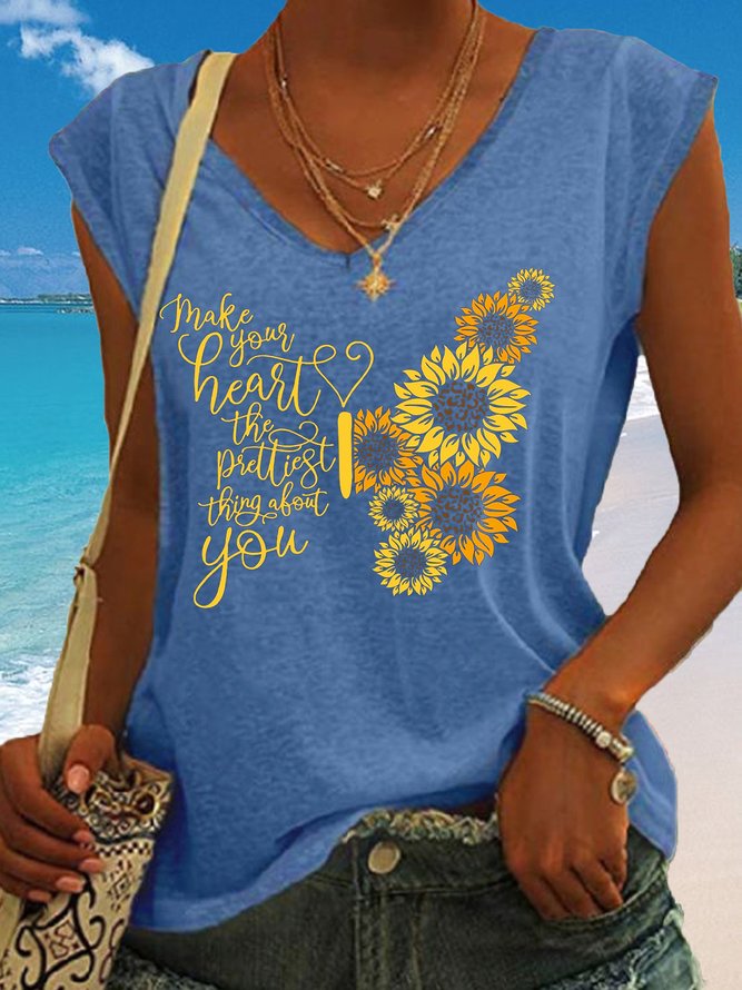 Womens Make You Heart The Prettiest Thing About You Butterfly Flower Print