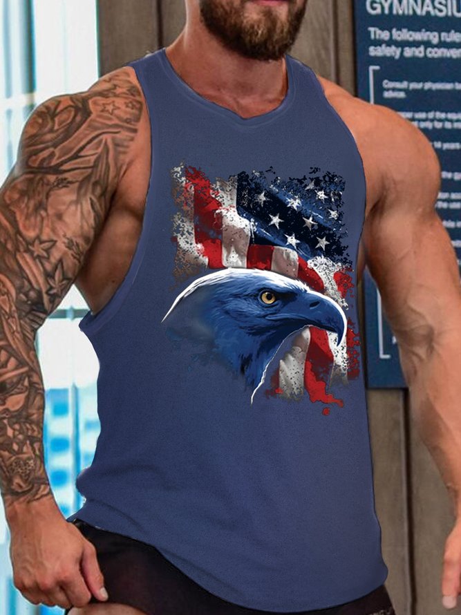 America Flag Men's Crew Neck Loose Text Letters Tank Top