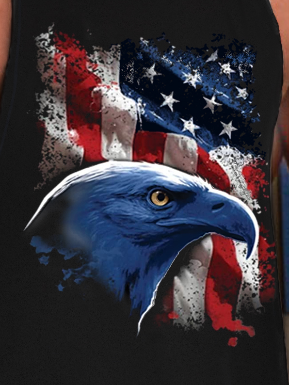 America Flag Men's Crew Neck Loose Text Letters Tank Top