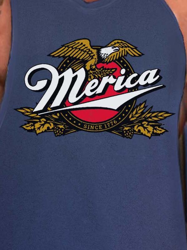Men Sea Eagles Printing Loose Crew Neck Basics Tank Top