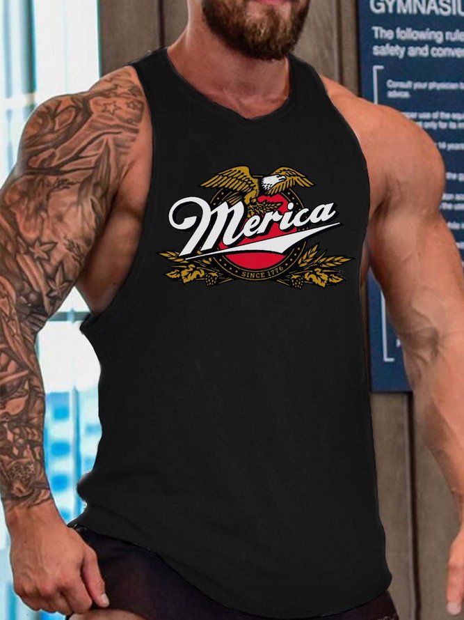 Men Sea Eagles Printing Loose Crew Neck Basics Tank Top