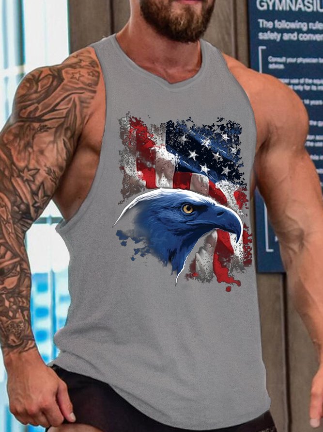 America Flag Men's Crew Neck Loose Text Letters Tank Top